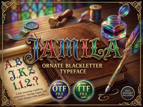 Jamila: An Ornate Blackletter Typeface for Royal Designs